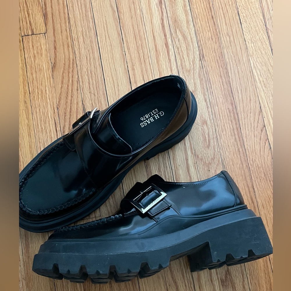 GH Bass Chunky Ella Platform Derby Black Leather Loafers